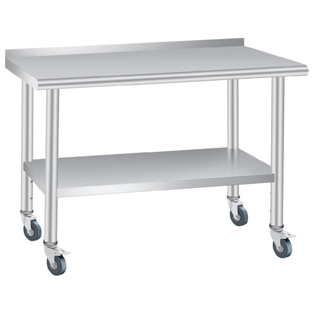 Bingirl 60x24 Inches Commercial Heavy Duty Stainless Steel Prep Work Table with Backsplash, 4 Caster Wheels, and Adjustable Under Shelf for Restaurant, Home, and Outdoor Use