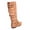 Taupe, variant on Women's Round Toe Low Flat Heel Buckle Slouchy Zip Boots