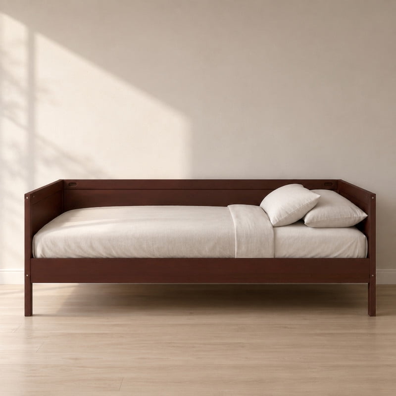 Euroco Wood Twin Size Daybed, Sofa Bed with Slats, No Box Spring Needed, Dark Walnut