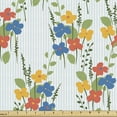 thumbnail image 1 of Floral Fabric by the Yard Upholstery, Fresh Flowers on Simplistic Pastel Stripes, Decorative Fabric for DIY and Home Accents, Multicolor by Ambesonne, 1 of 5