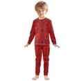 thumbnail image 3 of Red Plaids Black Christmas Trees Cotton Pajama Set Long Sleeve Top and Pants Sleepwear Unisex 4T, 3 of 7