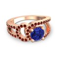 thumbnail image 3 of 2.50 Ct Round Shape Blue Sapphire & Garnet Gemstone Sparkle Engagement Ring for Ladies Solid 14K Rose Gold Size 3.5 by Diamond-Capitals, 3 of 8