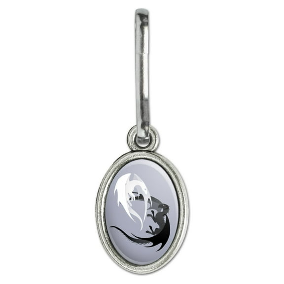 Dragons in Love Antiqued Oval Charm Clothes Purse Suitcase Backpack Zipper Pull Aid