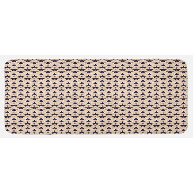 Star Kitchen Mat, Patriotic Themed Pattern American Flag Inspired Grunge Nostalgic Illustration, Plush Decorative Kitchen Mat with Non Slip Backing, 47" X 19", Navy Blue Beige Red, by Ambesonne
