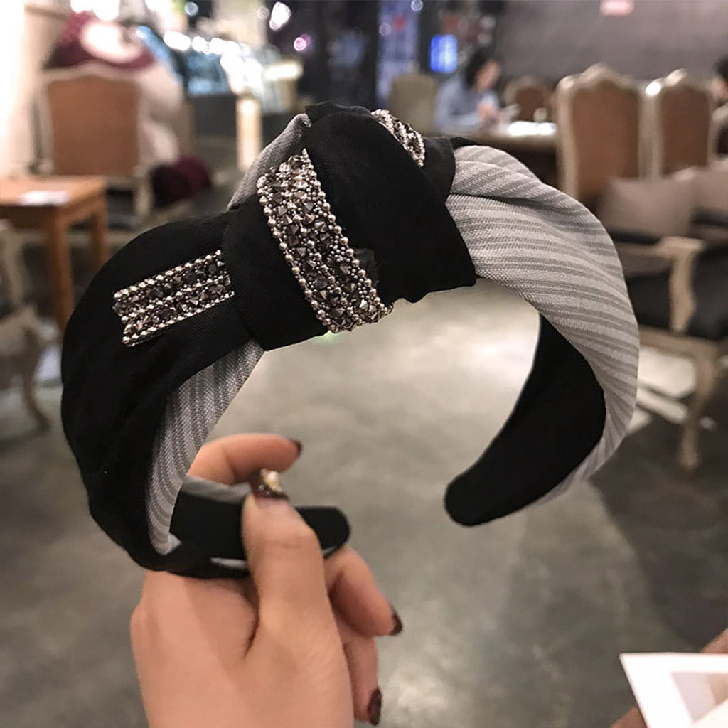 Women's Crystal Knot Headband Hairband Cross Wide Tie Hair Hoop Band Accessories 