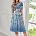 thumbnail image 2 of DBAIXID Knee Length Dress for Women Summer Plus Size Short Sleeve Crewneck Floral Print Flowy Midi Dresses with Pocket Blue XL, 2 of 5