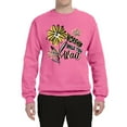 thumbnail image 2 of Wild Bobby Worship While You Wait Sunflower Pink and Yellow Inspirational/Christian Unisex Crewneck Sweatshirt, Neon Pink, Small, 2 of 6