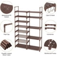 thumbnail image 5 of CozyNestFinds Shoe Rack Organizer, 8-Tier Metal Shoe Rack for Closet Entryway Garage, 26-32 Pairs Tall Shoe Boot Storage Shelf with 15 Hooks, Stackable Large Shoe Stand, Brown, 5 of 15