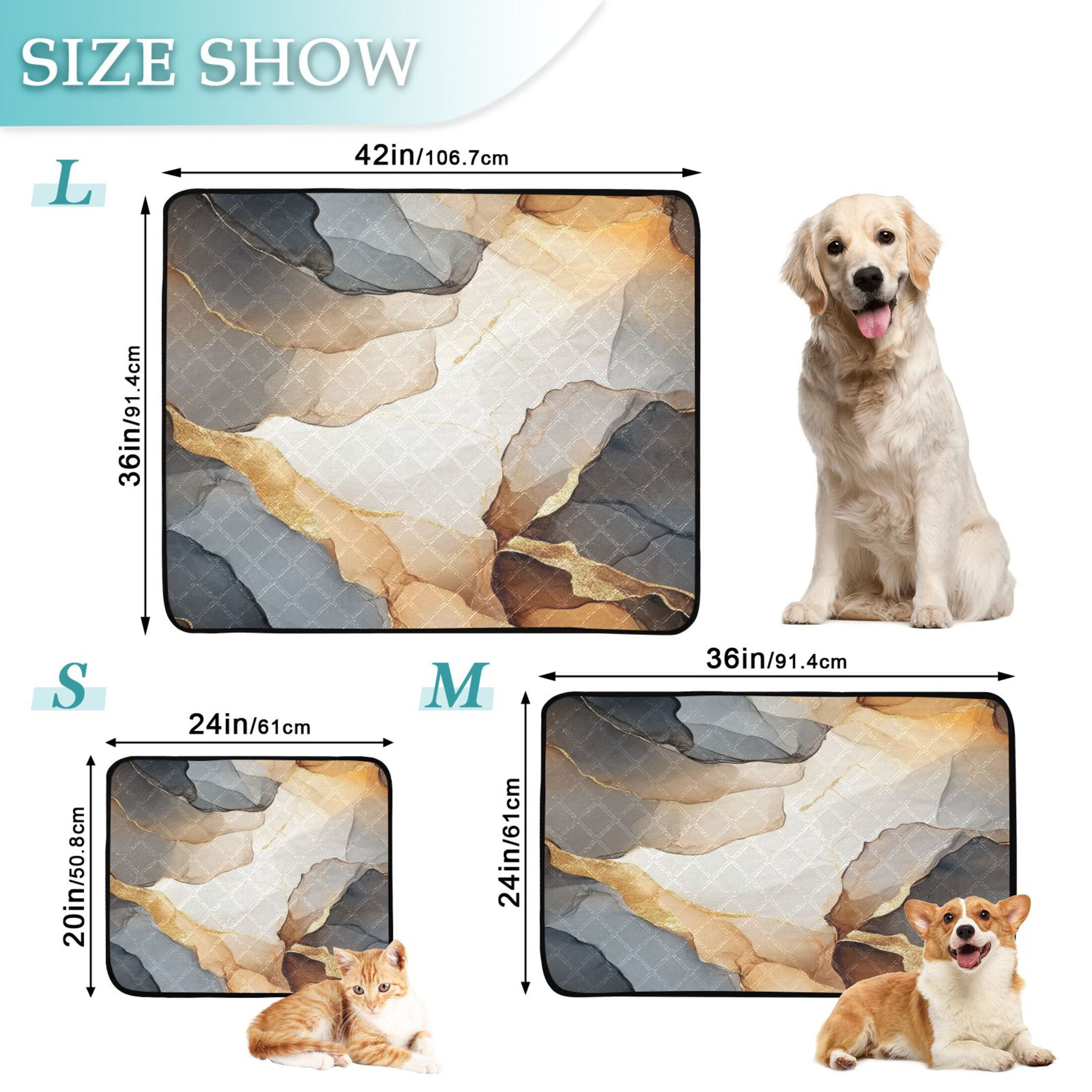 Qxltty Brown Petal Texture Cat litter Pads Pet Set of 3 Diaper Mats Center Anti-leakage Layer Absorbent Soft and Comfortable