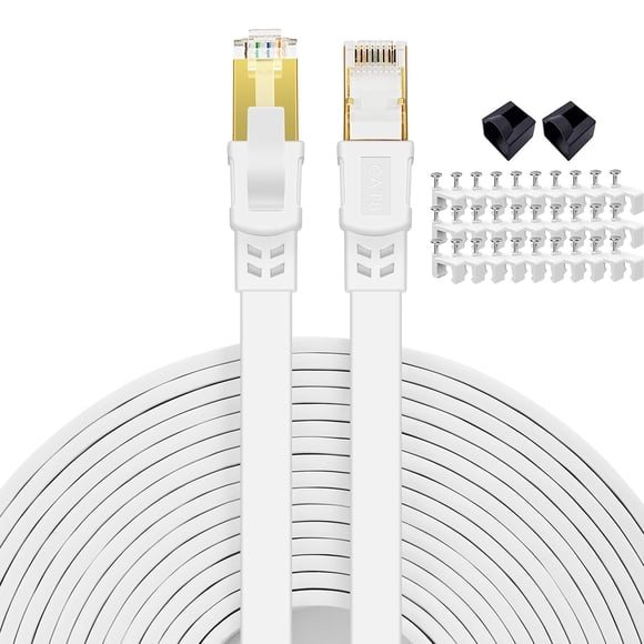 Cable Ethernet QIFGUO Cat 8, plano, 2000 Mhz, 40 Gbps, 30 m, blanco