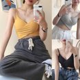 thumbnail image 4 of ZUARFY Women Sexy Criss-Cross Wrap Front Camisole Deep V-Neck Ribbed Spaghetti Strap Crop Top Solid Color Padded Bralette Vest, 4 of 19