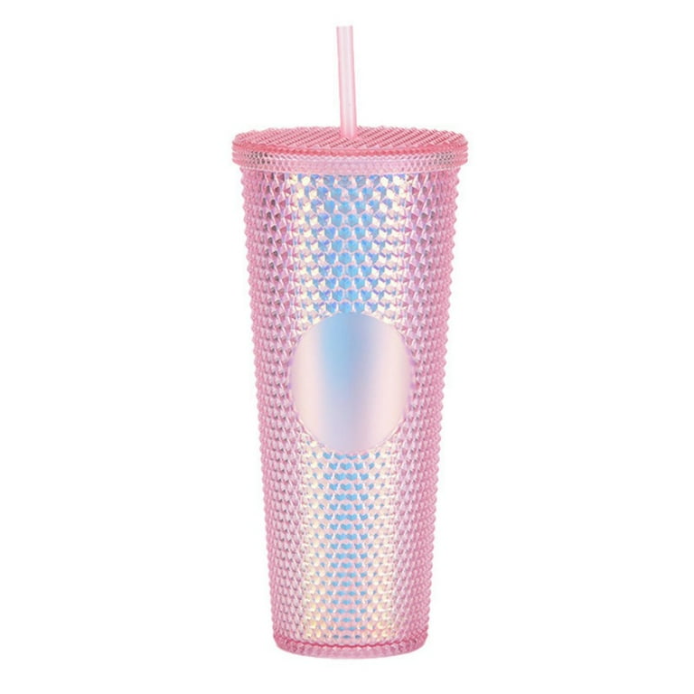 Smoothie Cup with Straw and Lid, Duslogis 24oz Iced Coffee Cup Studded Cup  Tumbler Plastic Double-Walled Travel Cup for Iced Coffee Cold Drinks Water