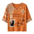 thumbnail image 4 of IDOCLOTHES Thanksgiving Tshirts Shirts for Women Loose Fit Black Cat Pumpkin Printed Fall For Jesus He Never Leaves Halloween Tops V Neck T Shirts Womens Clothes IDO01-Orange, S, 4 of 4
