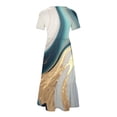 thumbnail image 4 of Pisexur Robe d'Été 2024 pour Femme, Plage, Décontractée, Florale, Manches Courtes, Bohème, Maxi, Col Ras du Cou, Smockée, à Étages, Fluide, Longue, 4 of 4