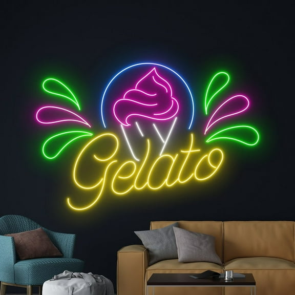 Handmadetneonsign Gelato Neon Sign, Ice Cream Cone Wall Art Decor, Gelato Store Wall Decor