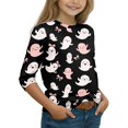 thumbnail image 6 of Ghost Halloween Shirt for Girls Cute Pumpkin Print 3/4 Sleeve T Shirt Halloween Graphic Tee Spooky Season Party Outfit Kids 2026,11-12 Years,Khaki, 6 of 7