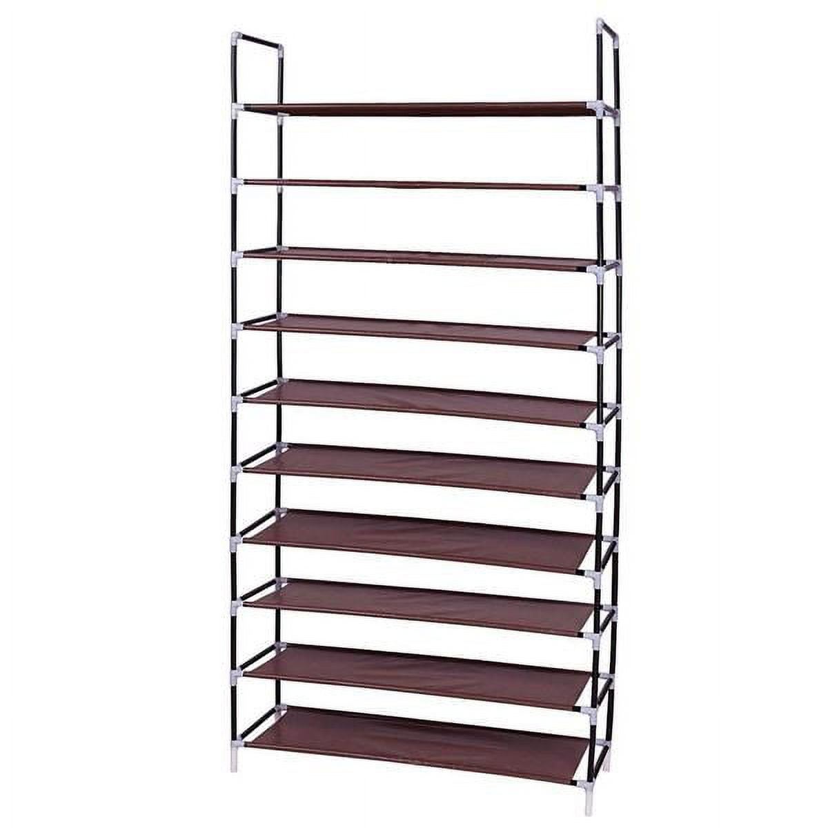 Dark Brown 10-Tier Non-Woven Fabric Shoe Rack - Simple Assembly, 50-Pair Capacity, Space-Saving with Handle for Home, Dorm & Office