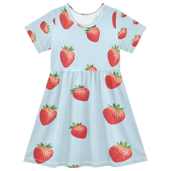 Girls Short Sleeve A-Line Dress Strawberry Play Dress Sizes 2T