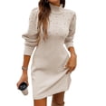 thumbnail image 2 of Women's Sweater Dress Knit Dress High Neck Long Sleeve Bodycon Elegant Slim Fit Winter Dress for Office Holiday Party,Khaki,L, 2 of 6