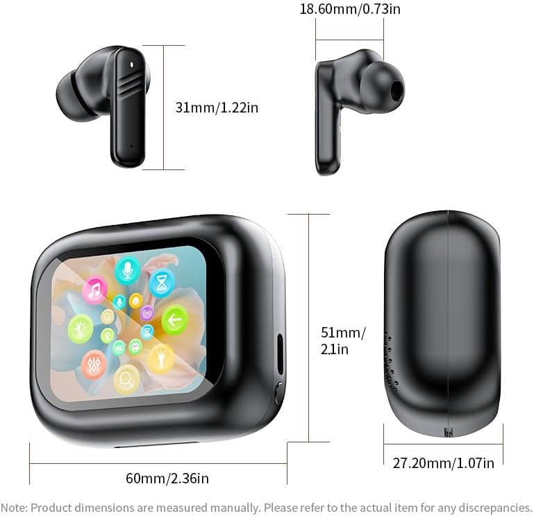 XIHAMA Touch screen earbuds Wireless Earbuds - Active Noise Cancelling Earbuds ANC with Smart Touch Screen - Ear Earbuds with Wireless Charging Case LED Display Deep Bass Earphones Headset with Built