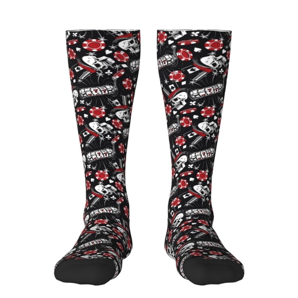 Fotbe Vintage Skull Casino Calcetas Divertidas Estampadas para Hombre y Mujer, Calcetas de Algodón hasta la Rodilla para Caminar, Correr, Enfermería y Embarazo