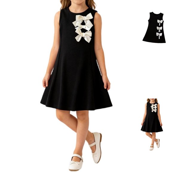 Swuxness Girls Dresses Sleeveless Round Neck Solid Color Tank Princess Casual Summer Outfits