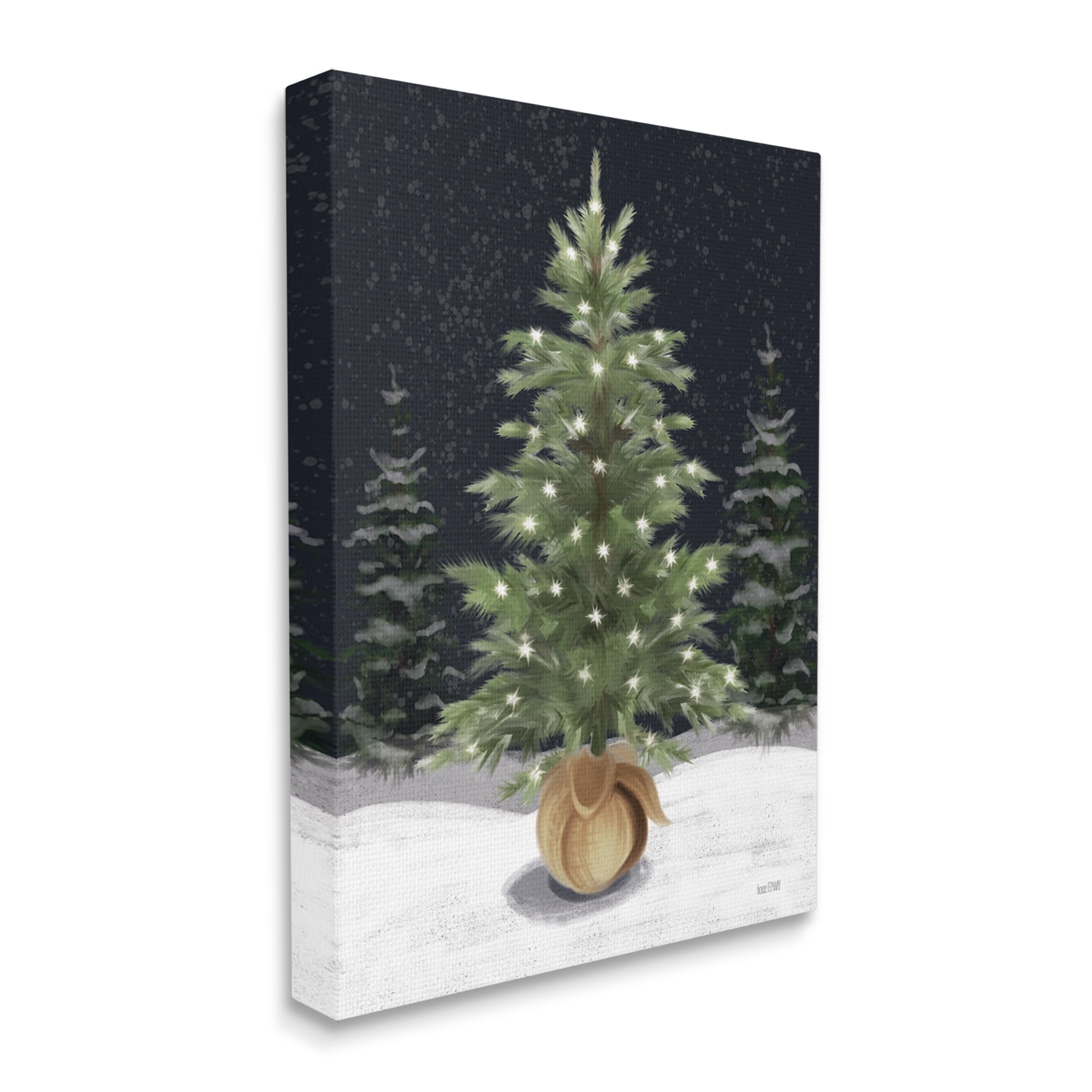 Stupell Industries Christmas Tree Snow Scene Holiday Painting Gallery Wrapped Canvas Art Print Wall Art, 36 x 48