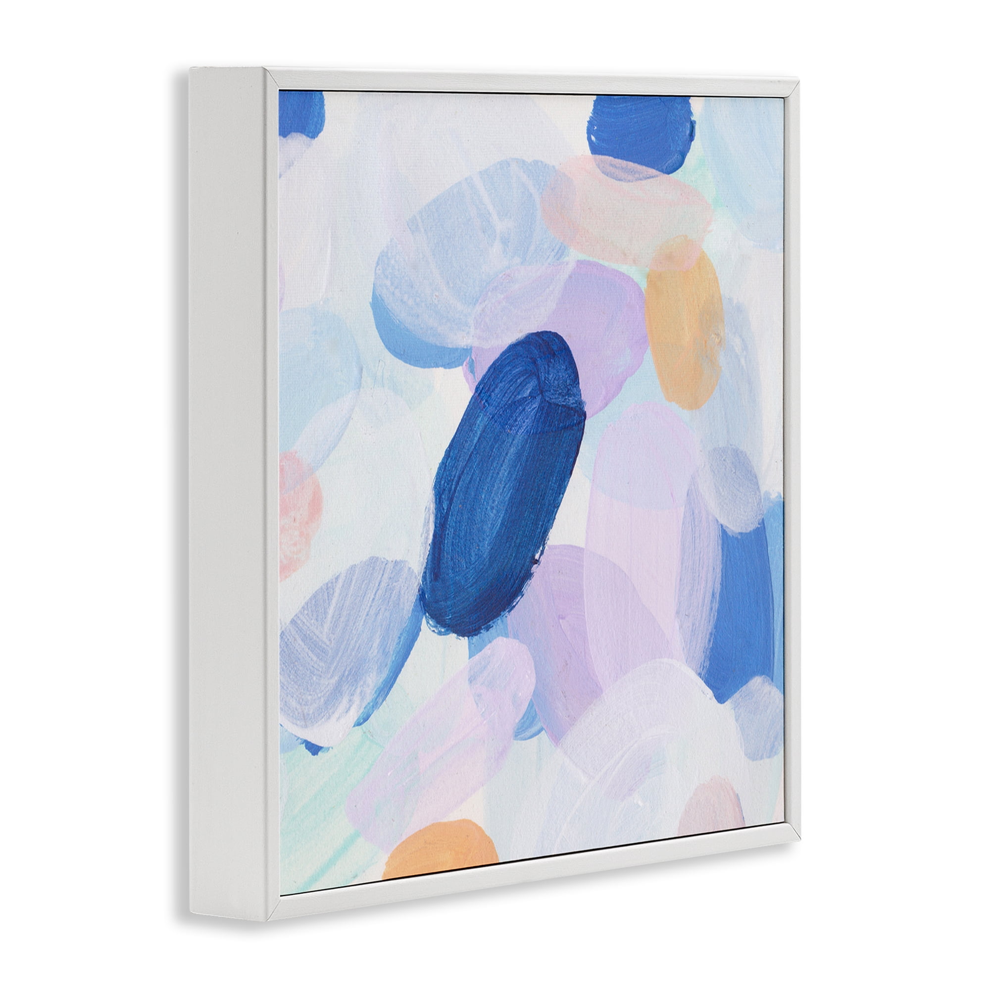 Stupell Industries Blue Oblong Paint Strokes Abstract Painting White Framed Art Print Wall Art, 17 x 17