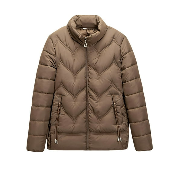 hoksml Women's Winter Plus Size Down Coat Stand Collar Solid Color Long Sleeve Lightweight Thin Slim Light Pocket Zipper Down Jacket Top 2XL-5XL