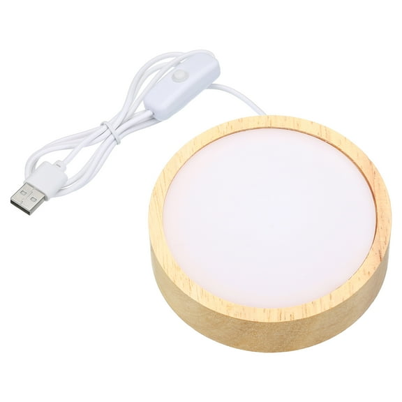 Uxcell 3.1" Wooden LED Light Base, 2pcs Wood Light Display Base Stand for 3D Crystal Stone, White Light Color