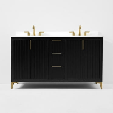 Turlington 60 in. Bath Vanity in Black Oak with White Quartz Top and Undermount
