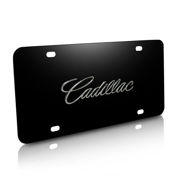 Cadillac 3D Script Nameplate Black Stainless Steel License Plate
