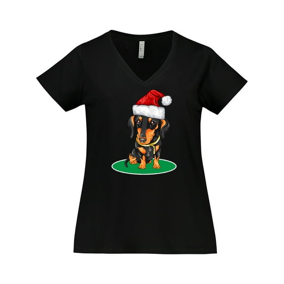 Inktastic Christmas Dachshund Dog Santa Women's Plus Size V-Neck T-Shirt