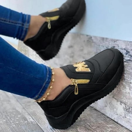 

FZM Women shoes Women s Fashion Casual Comfortable Wedges Zipper Sneaker Running Shoes