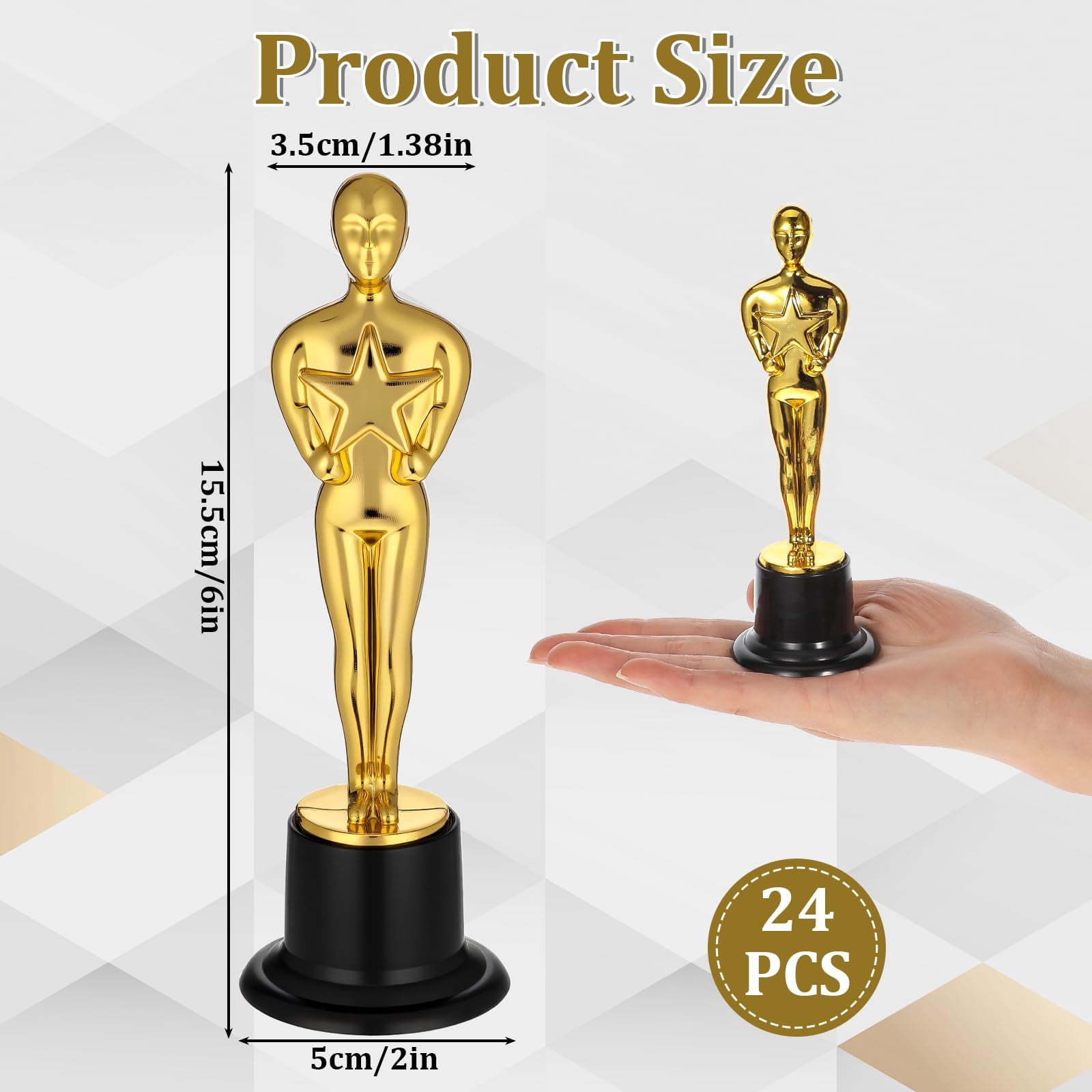 24 Pack Plastic Gold Star Award Trophies 6 Inch Tall Golden Statue Award Mini Trophy Party Favors for Celebrations, School Awards, Game Prize, Party Prize and Appreciation Gifts Kids Adults