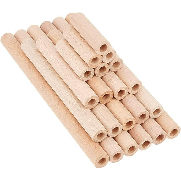 1 Bag 38pcs Hollow Wooden Rods 5/10/15/20cm Beech Wooden Dowel Rods Unfinished Natural Wood Craft Dowel Rods Hardwood Sticks for DIY Projects Crafting Grain Baskets Making - Hole 8mm