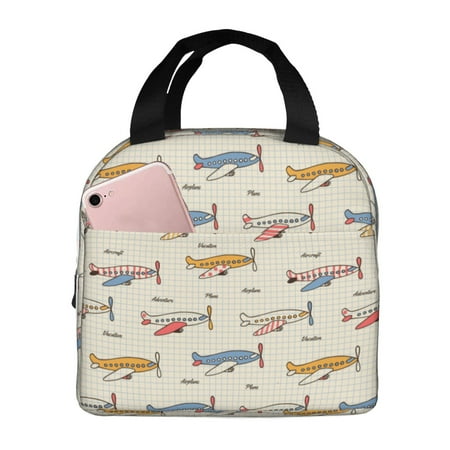 Insulated Lunch Bag for Women Men - Striped Vintage Planes Leakproof Cooler Lunch Box for Women Men  Lunch Tote Bags for Work School Picnic Travel