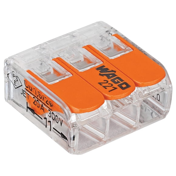WAGO 221-413/VE00-2500 Série 221 3 Conducteurs AWG 24 â?? 12 Connecteur Transparent avec Leviers - 50 Article(s)