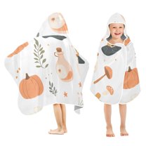 Yayeee Kids Hooded Towels Toddler Soft Absorbent Beach Bathing Wrap 50" x 23.5", White Halloween Pumpkin