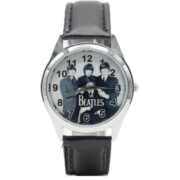 The Beatles Group Black Leather Band Wrist Watch