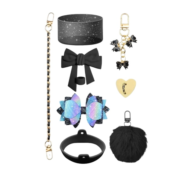 OIUR 8Pcs Bling Cup Accessories for 8-46oz Tumbler Silicone Cup Boot Cute Bowknot Straw Topper Handle Strap Charms for Water Bottles