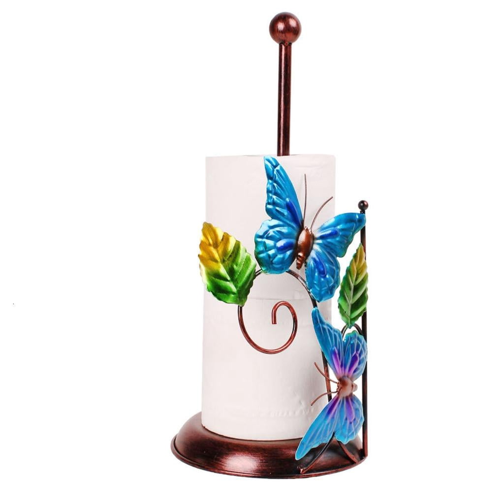 Osdhezcn Freestanding Iron Paper Towel Holder Decoration with Artistic Butterfly Accent