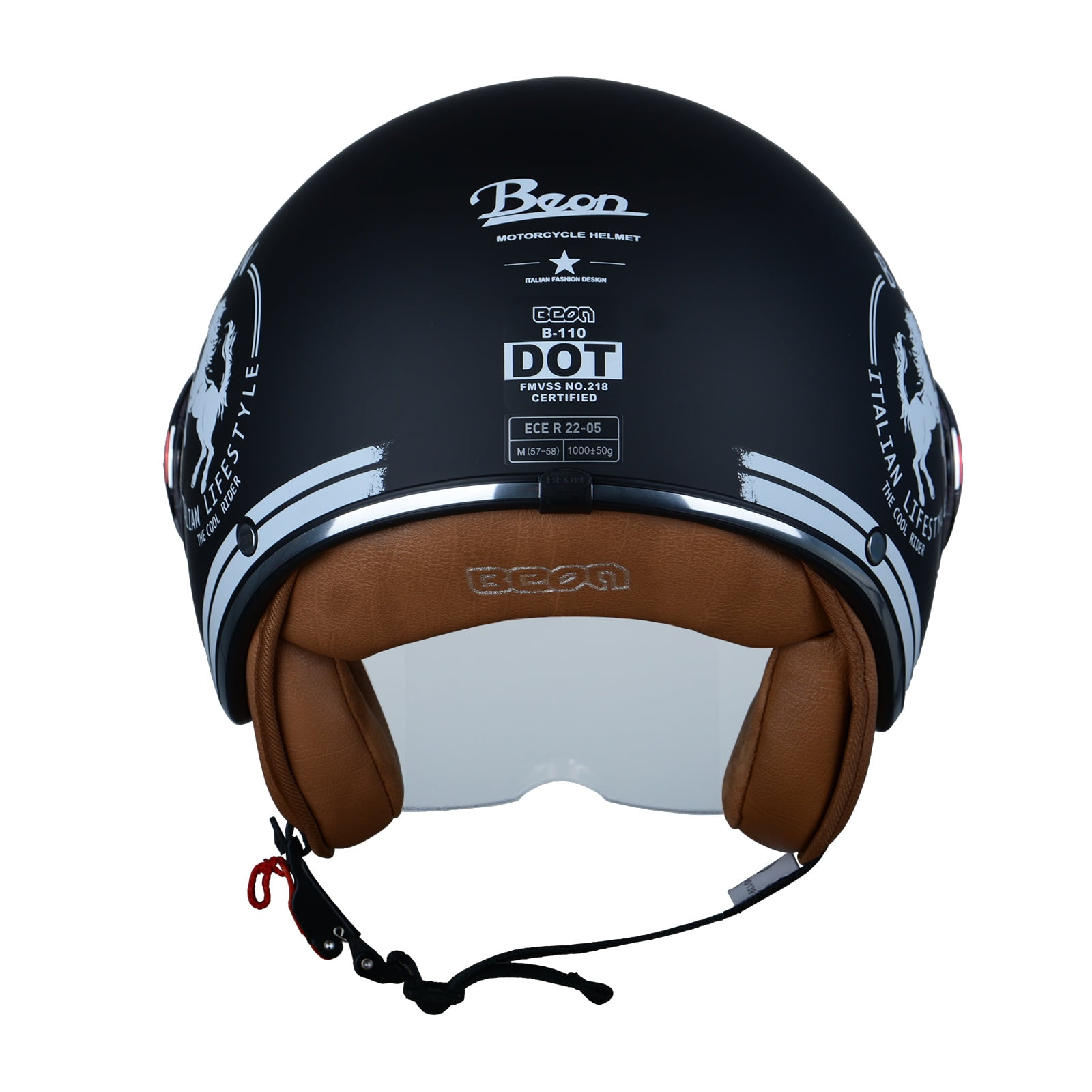BEON Half Face Retro Vintage Motorcycle Helmet with Anti-Scratch Visor for Adults Moped Vespa, DOT & ECE Approved
