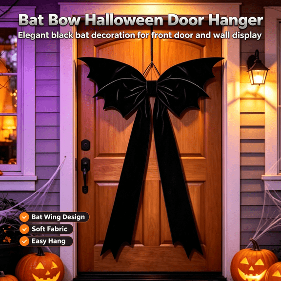 Oversized Bat Bow Decoration, Black Halloween Thanksgiving Tree Topper, Cloth Bow for Party Decor 45.28in