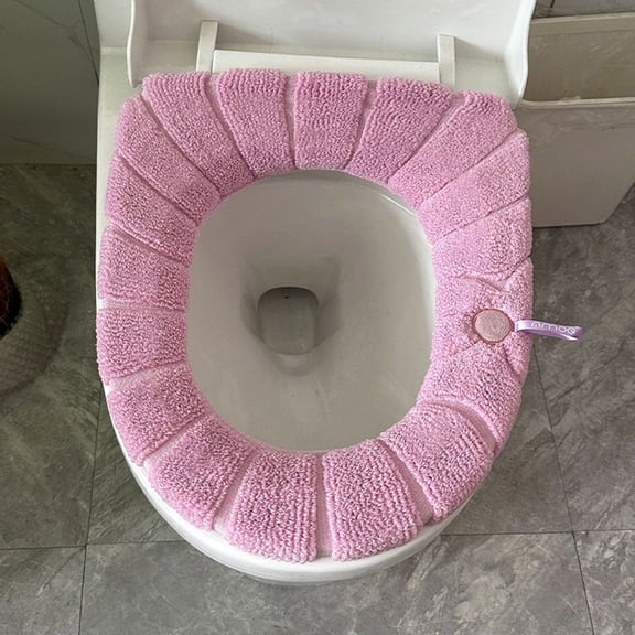 JUSEO Toilet Seat Cushion Thickened All-Season Toilet Cover with Handle, Pink Bathroom Accessories