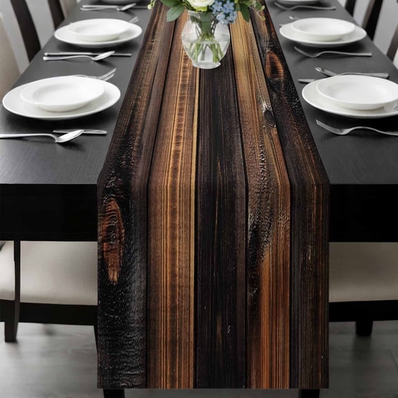 Black Brown Board Table Runner 72 Inches Long, Vintage Chic Shabby Wooden Grain Kitchen Coffee Dining Table Decoration for Home Party Birthday Wedding Home Decor 14x72 Inches