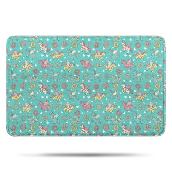 Cartoon Unicorn Donut Heart Pattern Bathroom Rugs Mat,Non Slip Microfiber Bathroom Rug,Rubber Backing,Soft Bathroom Mats for Bathroom Floor,Tub and Shower,17x27in(43x68cm)