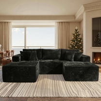 Vcatnet 108" Modular Sectional Sofa Couch L Shaped Plush Corduroy Cloud Couch Modern Minimalist Couch with Chaise and Ottoman for Living Room, Black