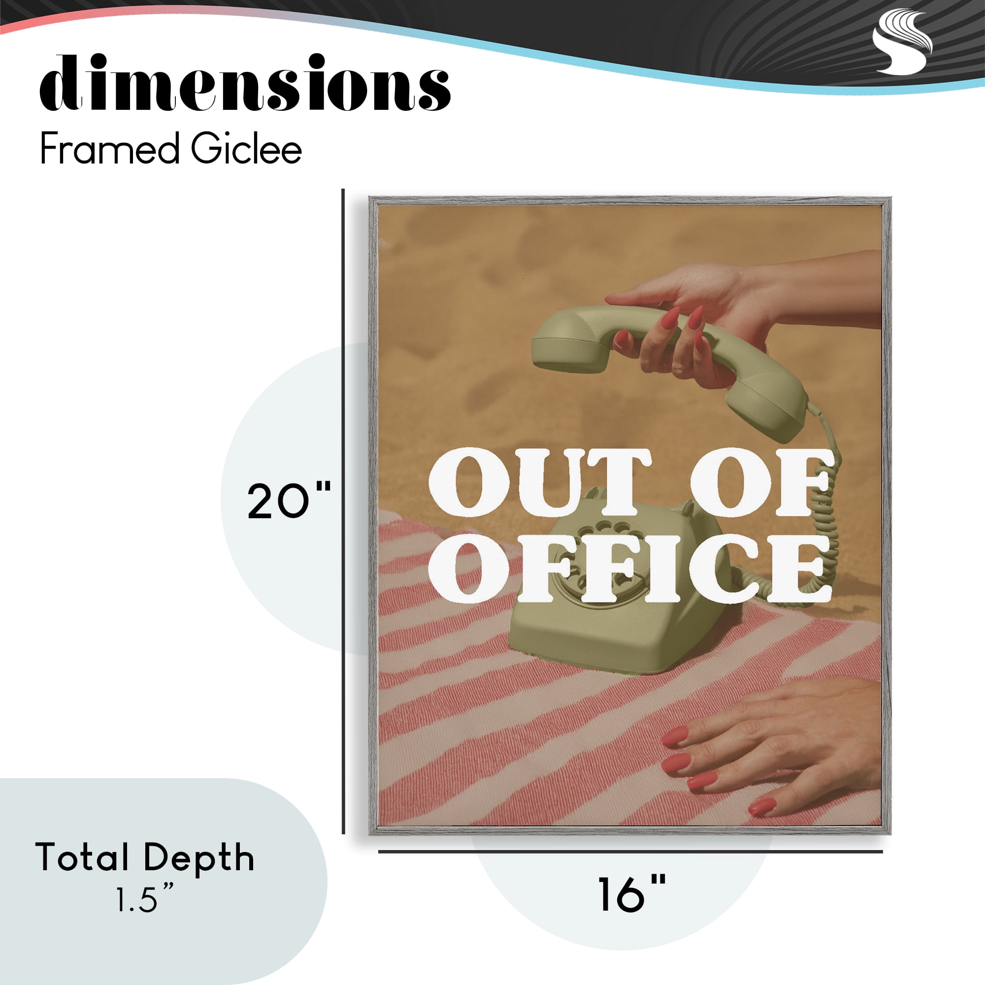 Out of Office Green Phone Gray Framed Giclee Art, design by Lil' Rue
