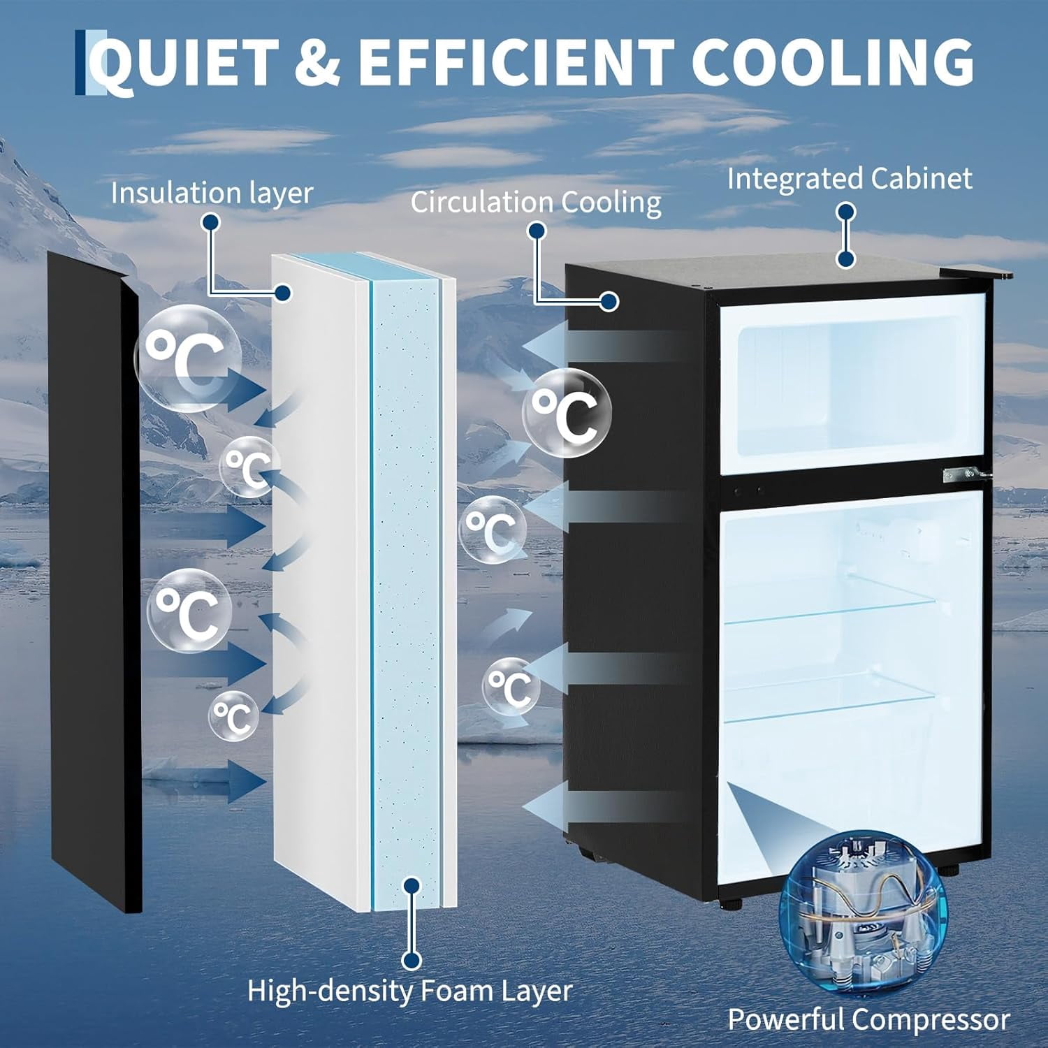 YUSAZENS Mini Fridge with Freezer, Compact Refrigerator with Adjustable Thermostat, Low Noise Operation for Bedroom, Dorm and Apartment